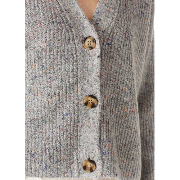 BB Dakota L Speckle Agent Cardigan Sweater Wool Blend Knit 3 Button V- Neck Gray - Picture 3 of 11